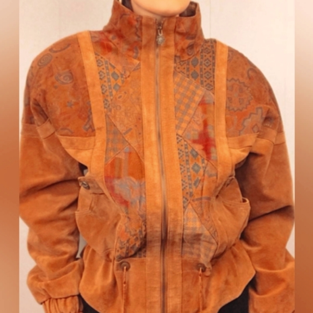 80s Winlit Patchwork Suede Cinched Waist Jacket - Small | Vintage Oversized Brow